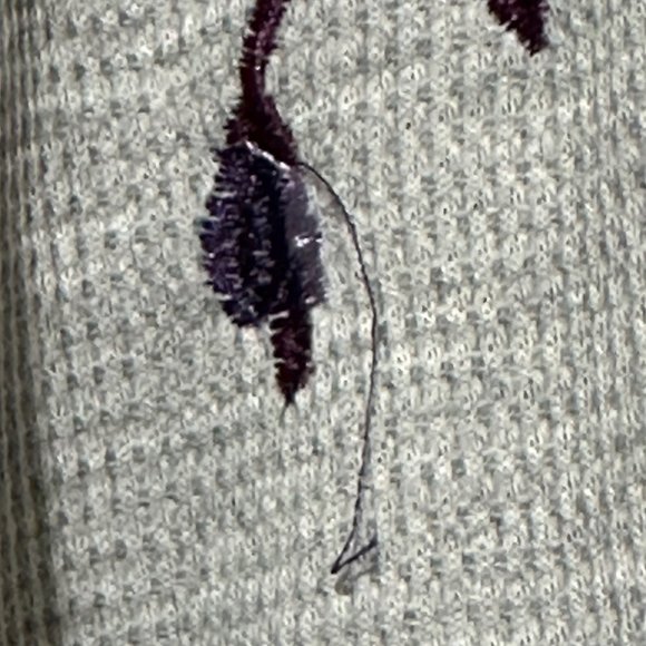 Woman Within size L gray with purple embroidered floral thermal weave top FLAW - Picture 3 of 8